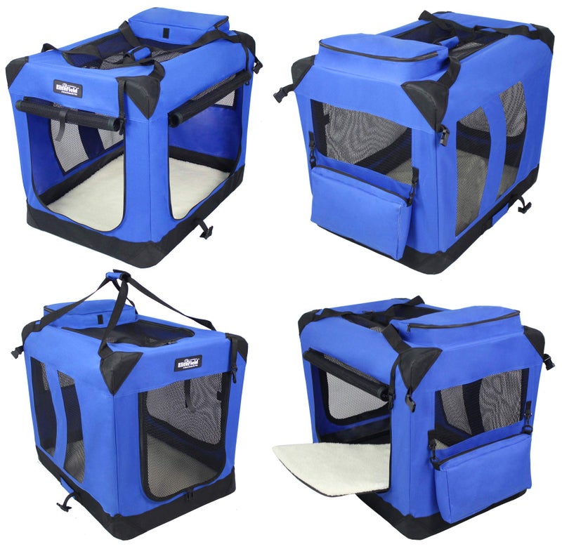 EliteField 3-Door Folding Soft Dog Crate with Carrying Bag and Fleece Bed (2 Year Warranty), Indoor & Outdoor Pet Home (24" L x 18" W x 21" H, Royal Blue) - Image 3